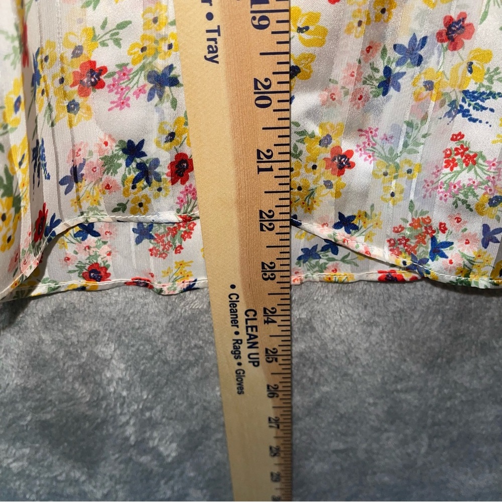 Banana Replubic Floral Printed Sheer Pleated Cap Ruffle Sleeves Blouse Size M - Picture 9 of 10